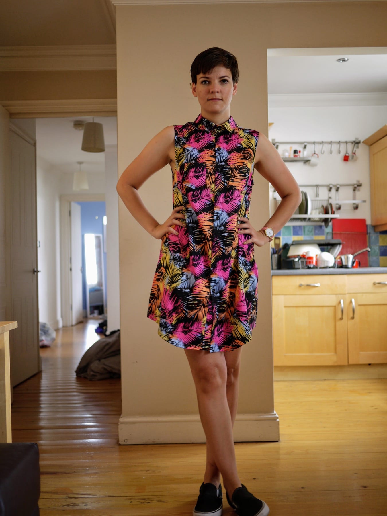 Front view of me wearing shirtdress